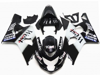 Meilleurs Carénages Moto Suzuki GSXR 600 / GSXR 750 2004-2005 - Noir Brillant Blanc West OEM Style