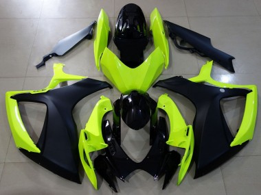 Meilleurs Carénages Moto Suzuki GSXR 600 / GSXR 750 2006-2007 - Jaune Néon Noir Brillant Noir Mat