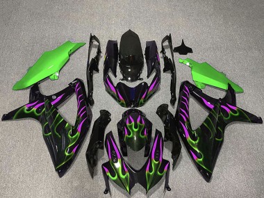 Meilleurs Carénages Moto Suzuki GSXR 600 / GSXR 750 2008-2010 - Noir Brillant Vert Violet Flamme