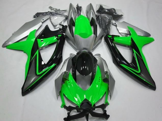 Carénages Moto Suzuki GSXR 600 / GSXR 750 2008-2010 - Argent Vert Gris Noir