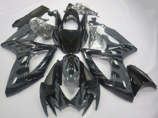 Carénages Moto Suzuki GSXR 600 / GSXR 750 2006-2007 - Gris Noir Flamme