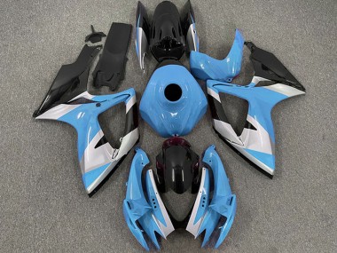 Meilleurs Carénages Moto Suzuki GSXR 600 / GSXR 750 2006-2007 - Bleu Clair Blanc Noir Brillant