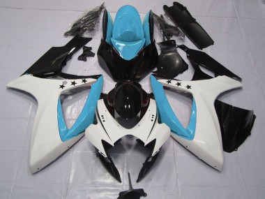 Meilleurs Carénages Moto Suzuki GSXR 600 / GSXR 750 2006-2007 - Bleu Clair Blanc Noir Brillant Étoile