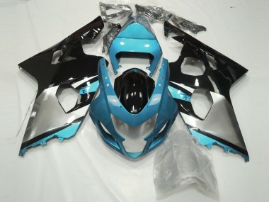 Meilleurs Carénages Moto Suzuki GSXR 600 / GSXR 750 2004-2005 - Bleu Clair Argent Noir Brillant