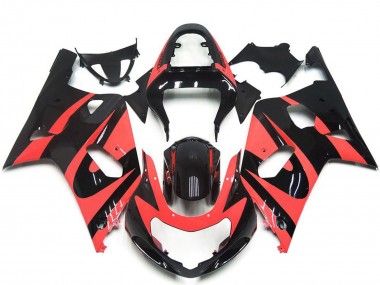Meilleurs Carénages Moto Suzuki GSXR 600 / GSXR 750 2001-2003 - Rouge Clair Noir Brillant OEM Style
