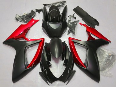 Meilleurs Carénages Moto Suzuki GSXR 600 / GSXR 750 2006-2007 - Noir Mat Rouge