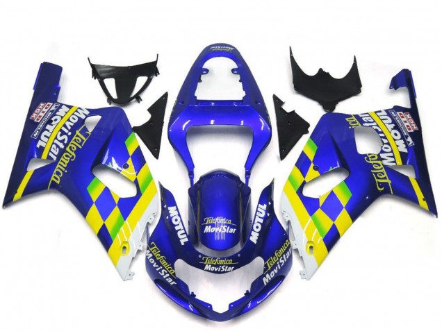 Carénages Moto Suzuki GSXR 600 / GSXR 750 2001-2003 - Bleu Jaune Vert Blanc MoviStar