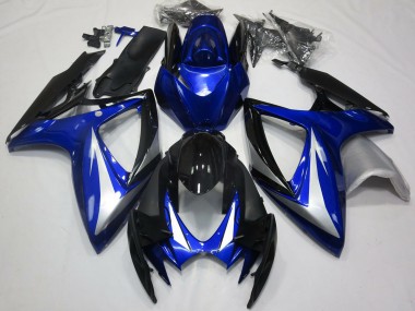 Meilleurs Carénages Moto Suzuki GSXR 600 / GSXR 750 2006-2007 - Bleu Argent Noir Brillant OEM Style