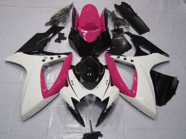 Meilleurs Carénages Moto Suzuki GSXR 600 / GSXR 750 2006-2007 - Rose Blanc Noir Brillant Étoile