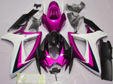 Meilleurs Carénages Moto Suzuki GSXR 600 / GSXR 750 2006-2007 - Blanc Rose Noir Brillant