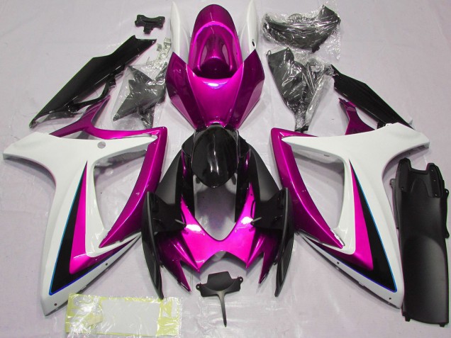 Carénages Moto Suzuki GSXR 600 / GSXR 750 2006-2007 - Blanc Rose Noir Brillant