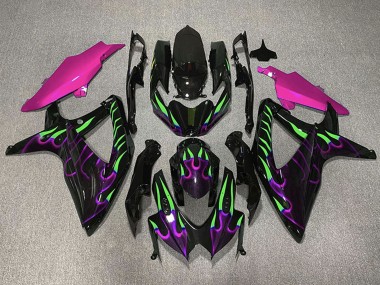 Meilleurs Carénages Moto Suzuki GSXR 600 / GSXR 750 2008-2010 - Noir Brillant Rose Violet Vert Flamme