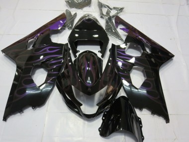 Meilleurs Carénages Moto Suzuki GSXR 600 / GSXR 750 2004-2005 - Noir Brillant Violet Flamme