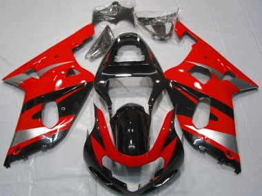 Meilleurs Carénages Moto Suzuki GSXR 600 / GSXR 750 2001-2003 - Rouge Argent Noir Brillant OEM Style