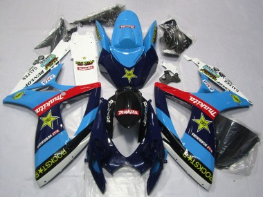 Meilleurs Carénages Moto Suzuki GSXR 600 / GSXR 750 2006-2007 - Bleu Blanc Rouge Noir Brillant Rockstar