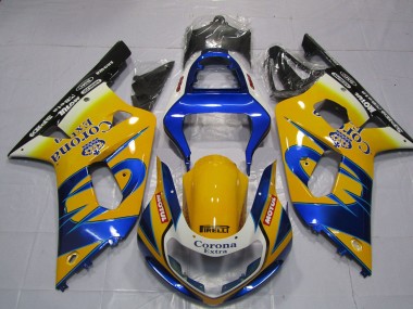 Meilleurs Carénages Moto Suzuki GSXR 600 / GSXR 750 2001-2003 - Jaune Bleu Blanc Corona Motul