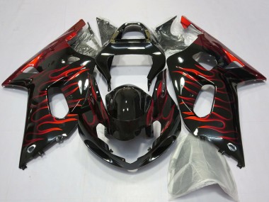 Meilleurs Carénages Moto Suzuki GSXR 600 / GSXR 750 2001-2003 - Noir Brillant Rouge Flamme