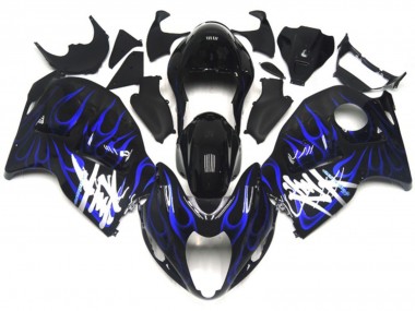 Meilleurs Carénages Moto Suzuki GSXR 1300 1996-2007 - Noir Brillant Bleu Profond Flamme