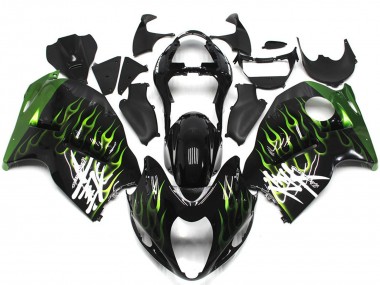 Meilleurs Carénages Moto Suzuki GSXR 1300 1996-2007 - Noir Brillant Vert Foncé Flamme