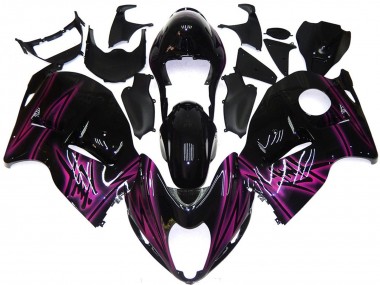 Meilleurs Carénages Moto Suzuki GSXR 1300 1996-2007 - Noir Brillant Violet Flamme