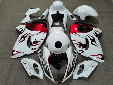 Meilleurs Carénages Moto Suzuki GSXR 1300 2008-2020 - Blanc Brillant Rouge Flamme