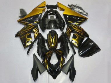 Meilleurs Carénages Moto Kawasaki ZX10R 2004-2005 - Noir Brillant Or Flamme