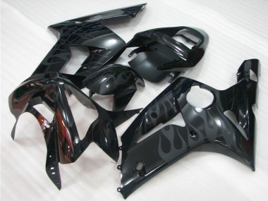 Meilleurs Carénages Moto Kawasaki ZX6R 2003-2004 - Noir Brillant Gris Flamme