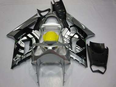 Meilleurs Carénages Moto Kawasaki ZX6R 2003-2004 - Argent Jaune Noir Brillant