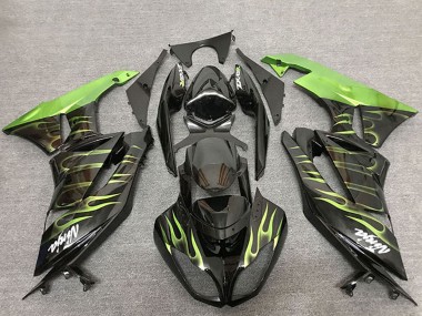 Meilleurs Carénages Moto Kawasaki ZX6R 2009-2012 - Noir Brillant Vert Flamme