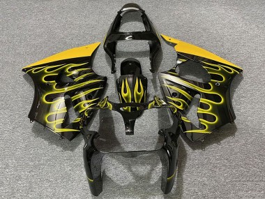 Meilleurs Carénages Moto Kawasaki ZX6R 2000-2002 - Noir Brillant Jaune Flamme