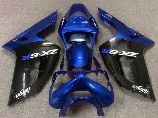 Carénages Moto Kawasaki ZX6R 2003-2004 - Bleu Noir Brillant
