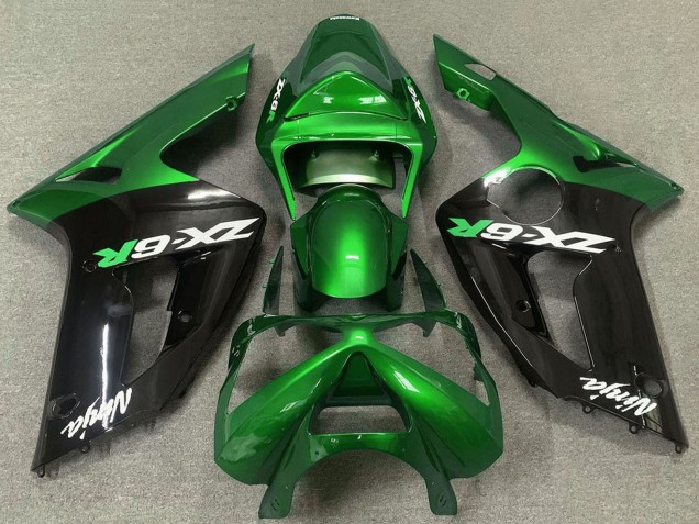 Carénages Moto Kawasaki ZX6R 2003-2004 - Vert Noir Brillant