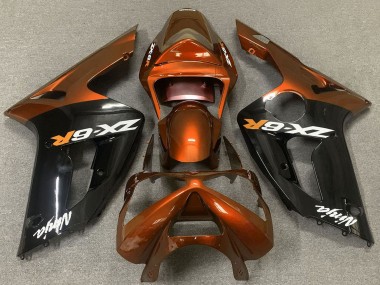 Meilleurs Carénages Moto Kawasaki ZX6R 2003-2004 - Orange Noir Brillant