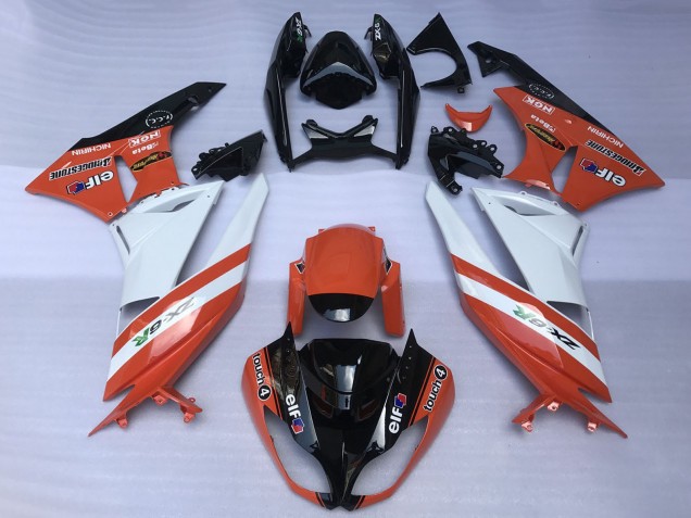 Carénages Moto Kawasaki ZX6R 2009-2012 - Orange Blanc Noir Brillant Elf Touch4 Bridgestone