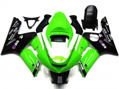 Meilleurs Carénages Moto Kawasaki ZX6R 2003-2004 - Vert Noir Brillant Elf Silkolene