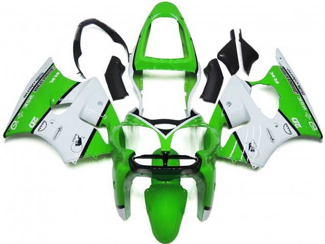 Carénages Moto Kawasaki ZX6R 2000-2002 - Blanc Vert Noir Bridgestone Silkolene
