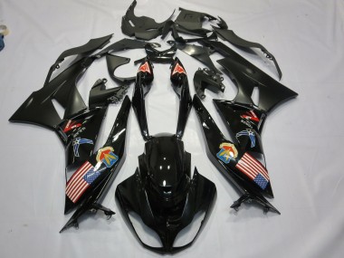 Meilleurs Carénages Moto Kawasaki ZX6R 2009-2012 - Noir Brillant Noir Mat Drapeau Américain