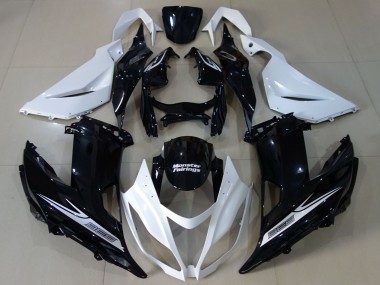 Meilleurs Carénage Moto Kawasaki ZX6R 2013-2018 - Blanc Noir Brillant