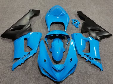 Meilleurs Carénages Moto Kawasaki ZX6R 2005-2006 - Bleu Vibrant Noir Mat