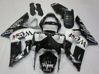 Meilleurs Carénages Moto Kawasaki ZX6R 2003-2004 - Noir Brillant Blanc West