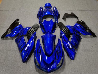 Meilleurs Carénages Moto Kawasaki ZX14R 2006-2011 - Bleu Noir Flamme