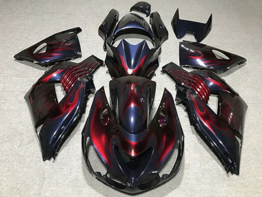 Meilleurs Carénages Moto Kawasaki ZX14R 2006-2011 - Caméléon Bleu Noir Rouge Flamme