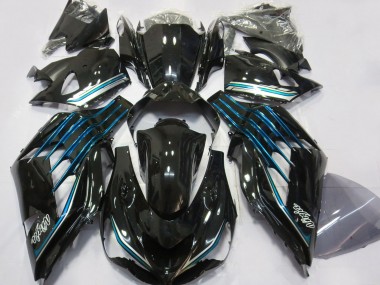 Meilleurs Carénages Moto Kawasaki ZX14R 2012-2024 - Noir Brillant Bleu Clair