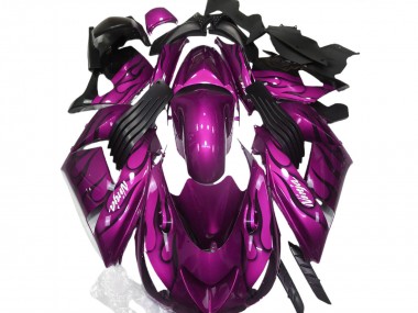 Meilleurs Carénage Moto Kawasaki ZX14R 2006-2011 - Violet Noir Flamme Blanc Ninja
