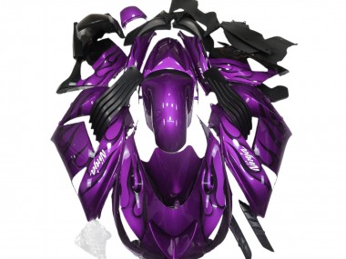 Meilleurs Carénages Moto Kawasaki ZX14R 2006-2011 - Violet Noir Flamme Blanc Ninja
