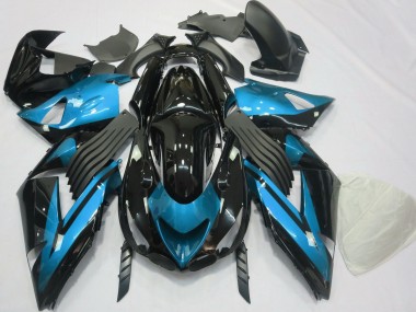 Meilleurs Carénages Moto Kawasaki ZX14R 2006-2011 - Bleu Clair Noir Brillant