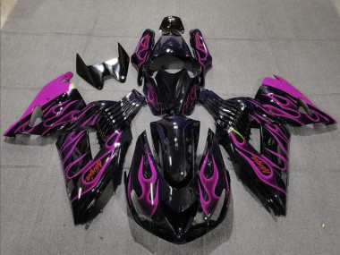 Meilleurs Carénage Moto Kawasaki ZX14R 2006-2011 - Noir Brillant Violet Flamme
