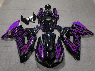 Meilleurs Carénages Moto Kawasaki ZX14R 2006-2011 - Noir Brillant Violet Flamme