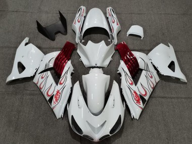 Meilleurs Carénages Moto Kawasaki ZX14R 2006-2011 - Blanc Rouge Flamme