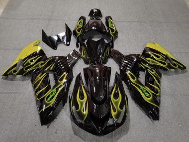 Meilleurs Carénages Moto Kawasaki ZX14R 2006-2011 - Noir Brillant Jaune Flamme